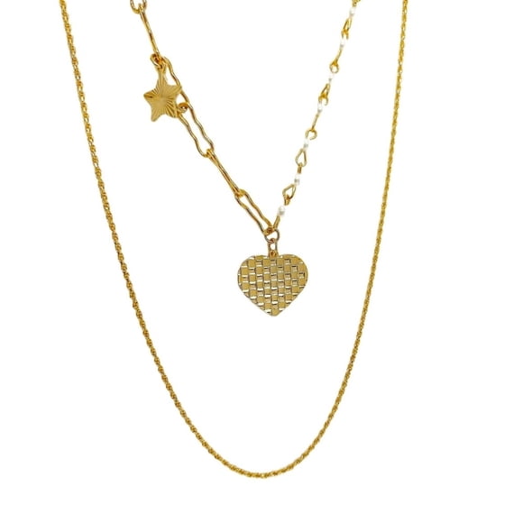 Collar doble cadena con dije de corazón chapa de oro amarillo 18k.