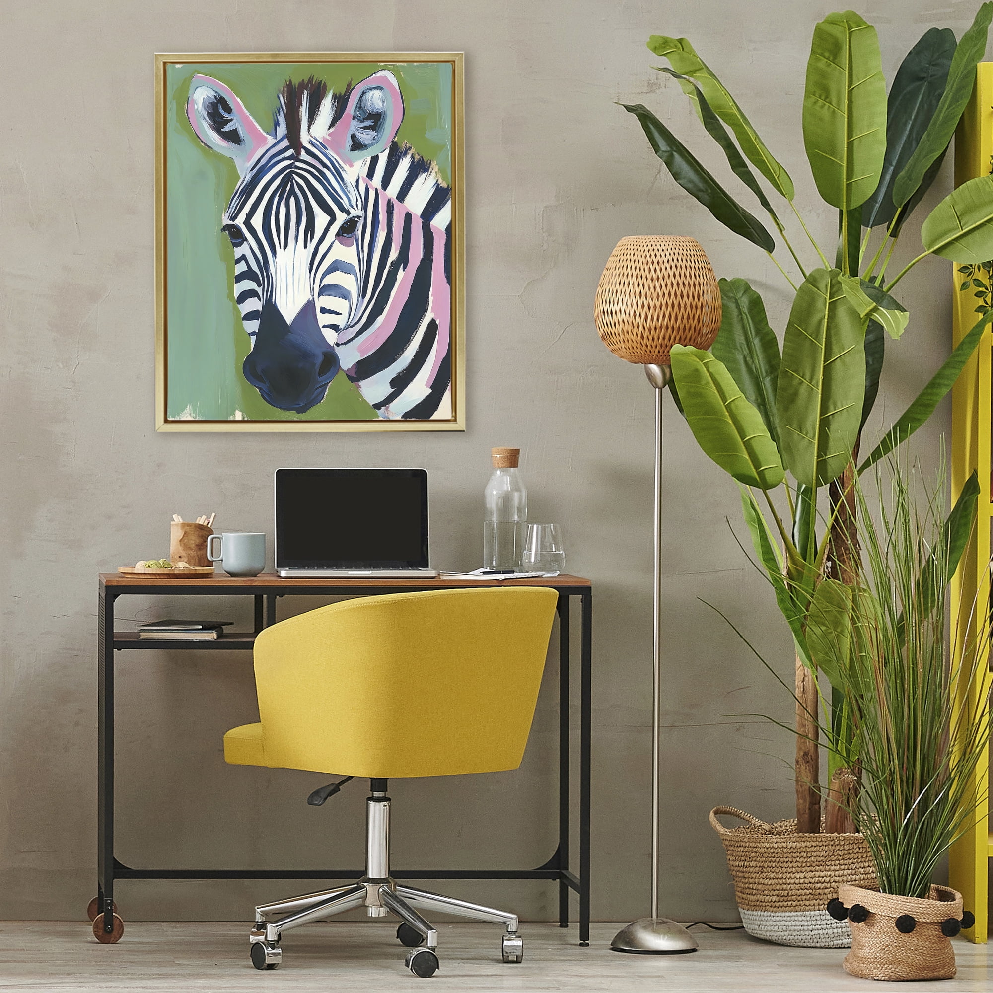 Stupell Industries Funky Zebra over Green Gold Framed Floater Canvas Wall Art, design by The Prints Vibe
