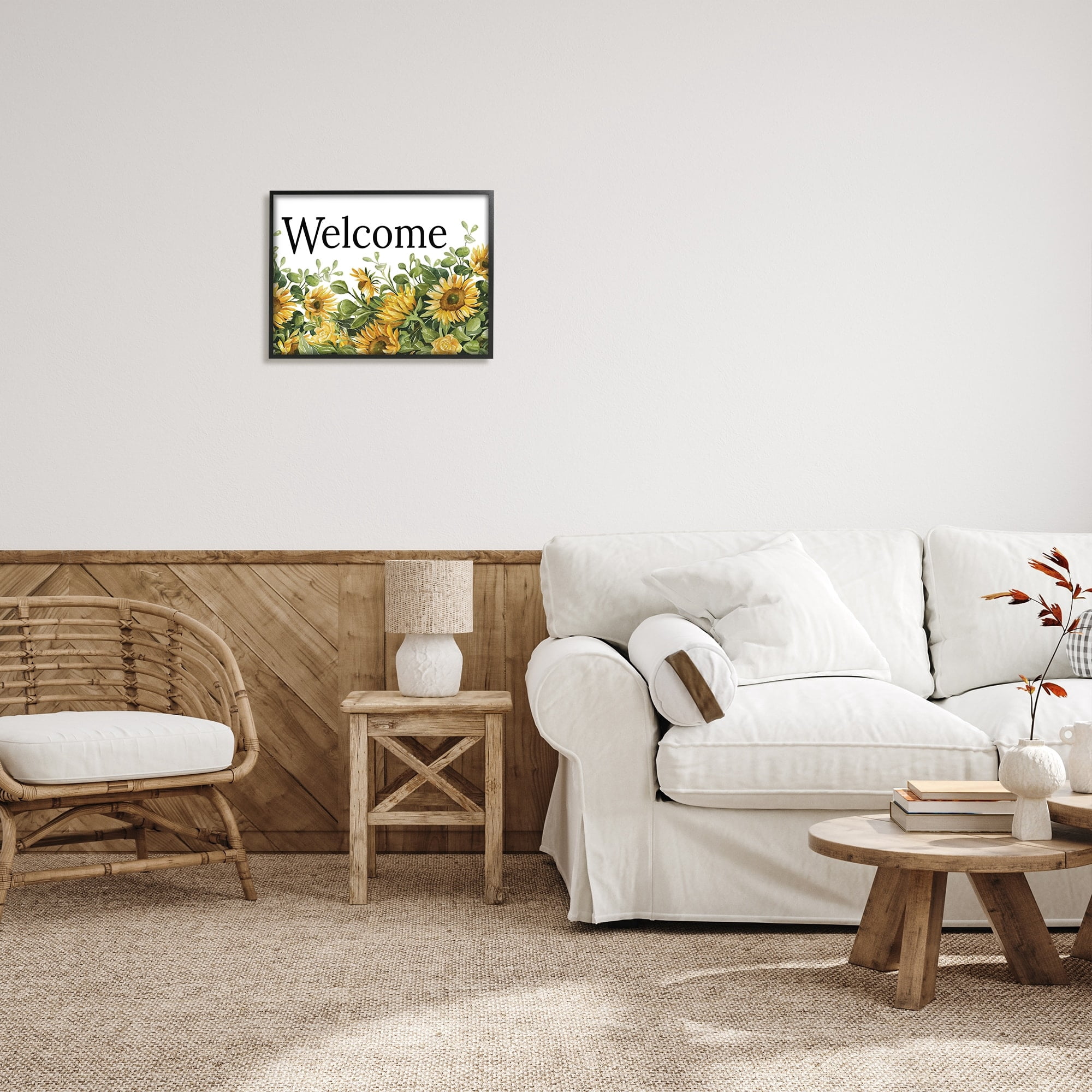 Stupell Industries Welcome Typography Sign Blooming Sunflower Field Graphic Art Black Framed Art Print Wall Art, Design by Cindy Jacobs