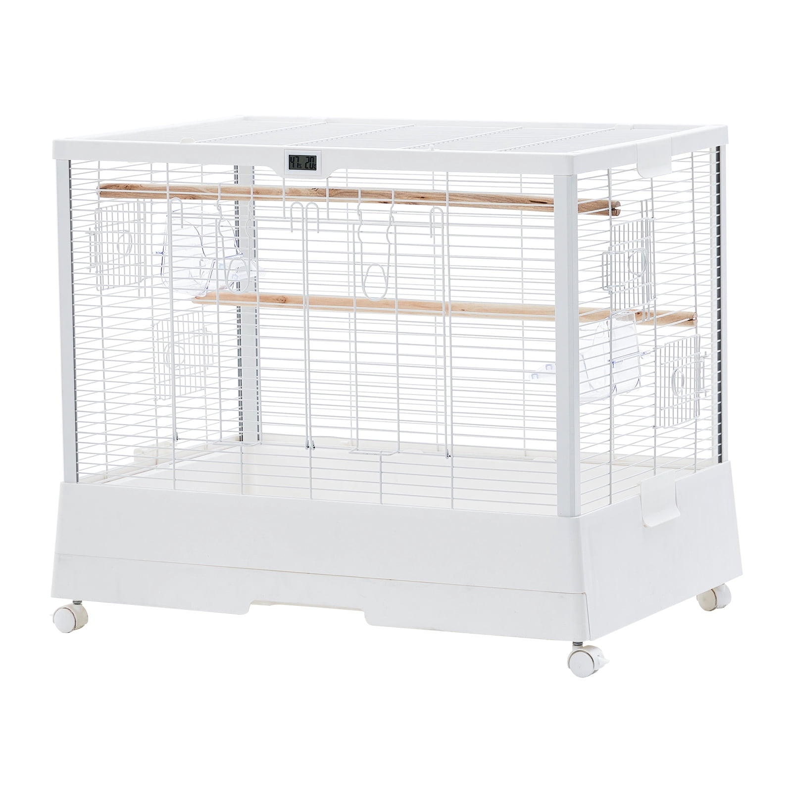Spacious Metal Bird Cage with Play Top – Rolling Stand. Storage Shelf. -Out Tray – Flight Cage for Parrots. Cockatiels. Conures. Parakeets. Budgies. Lovebirds. Finches. Canaries – White