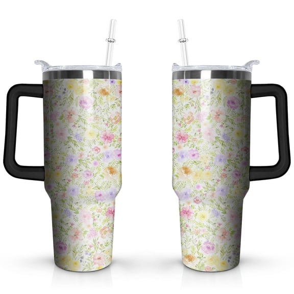 Spring Flowers 40oz Stainless Steel Vacuum Insulated Tumbler with Lid and Straw for Water Iced Tea Coffee Smoothie and More