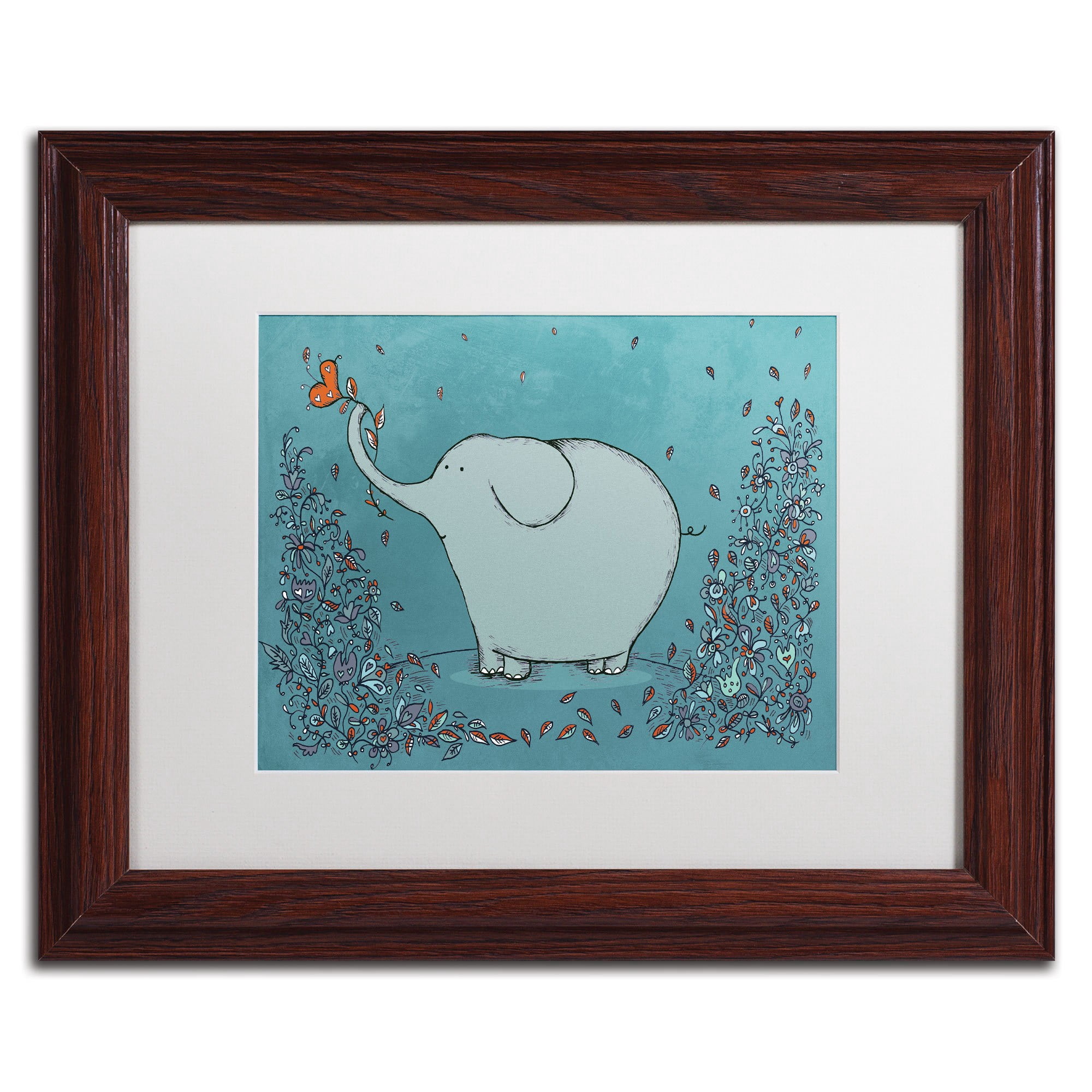 Trademark Fine Art "Garden Elephant" Canvas Art by Carla Martell, White Matte, Wood Frame