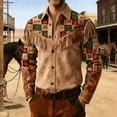 thumbnail image 2 of Telankuip Mens 250th Anniversary USA Shirts Long Sleeve Button down Western Cowboy Style Shirts with Fringes Vintage Patriotic Printing Spring Summer Jacket Top 15-Brown XL, 2 of 5