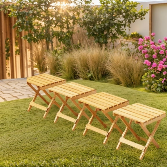 4 wooden folding stools, sturdy, light and convenient, suitable for outdoor hiking, fishing, camping and other places