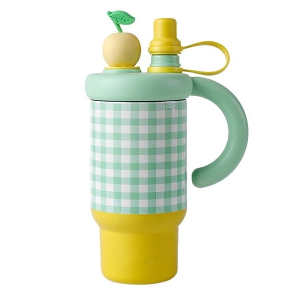 Giant Checkered Insulated Cup with Straw - Dual-Use Hot/Cold Thermos for Women