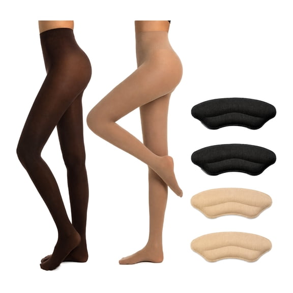 2 Pairs Plus Size Women's 80D High Waist Semi-Opaque Solid Tights, Soft Stretchy Pantyhose with 4 Pairs Anti-Slip Heel Stickers