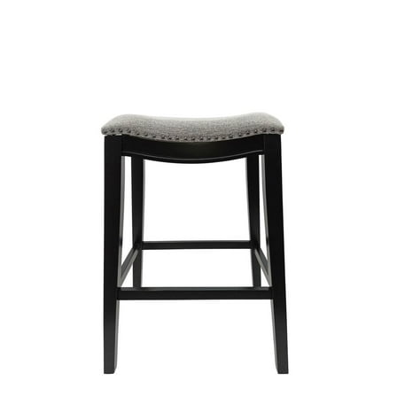 Sawyer 30" Saddle Barstool - Set of 2 - Antique Black- Grey Chenille Upholstery