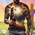 thumbnail image 2 of Gifts for Christian Men Letter Print Short Sleeve Round Neck Floral Bottoming Mens Festivel Clothes,Khaki-1,4XL, 2 of 5
