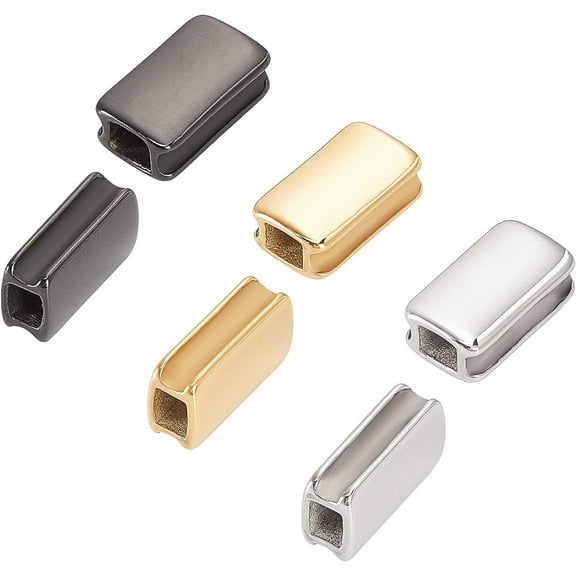 DIY 6pcs 3 Colors Rectangle Beads Stainless Steel Loose Beads 11mm Metal Bead for DIY Bracelets Necklaces Jewelry Making Hole 2.5x3mm