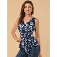 thumbnail image 2 of Top peplum envolvente con dobladillo asimétrico en la cintura con cuello en V sin mangas para mujerAzul Marino Blanco M, 2 of 6