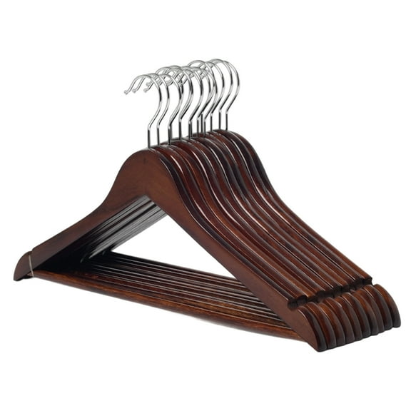 10 Pack Wooden Hangers Solid Wood Coat Hangers with Rotating Hooks and Pant Bar for Shirts Jackets Dresses Suits Closet Organization Heavy Duty Clothes Hangers