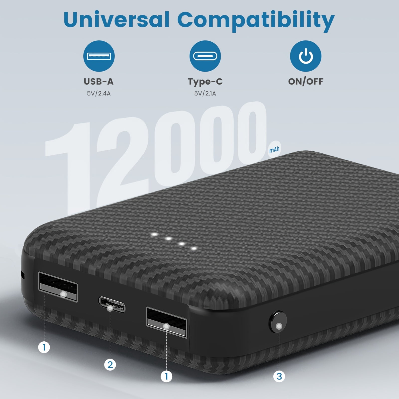 12000Mah Small Portable Phone Charger, 5V/2.4A Heated Vest/Jacket Battery Packs Dual USB Power Bank for Iphone Android Ipad Switch And Tablets