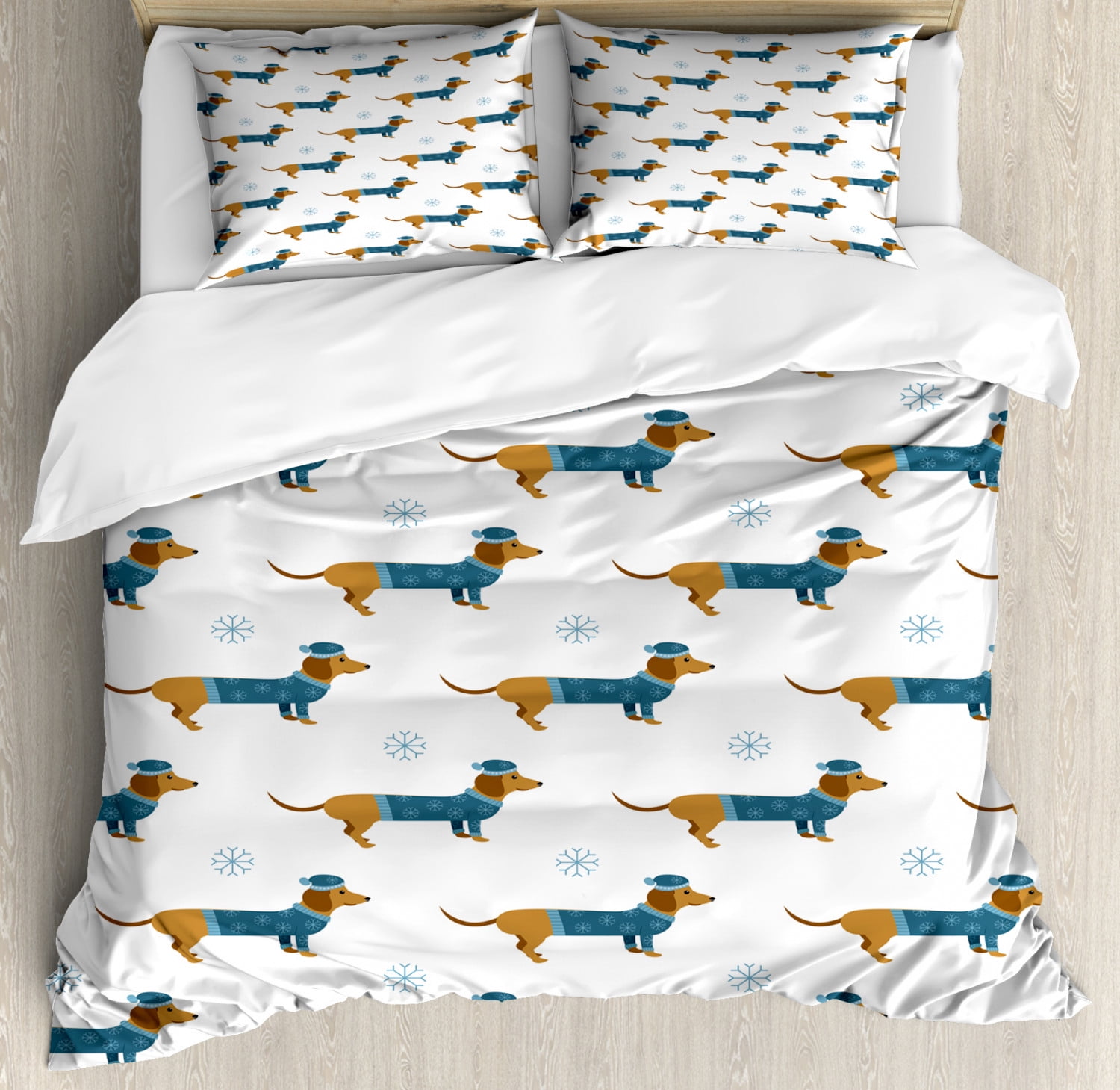 Dachshund Bedding Set 3 Piece Colorful Dog Print Duvet Cover Queen King Sizes 