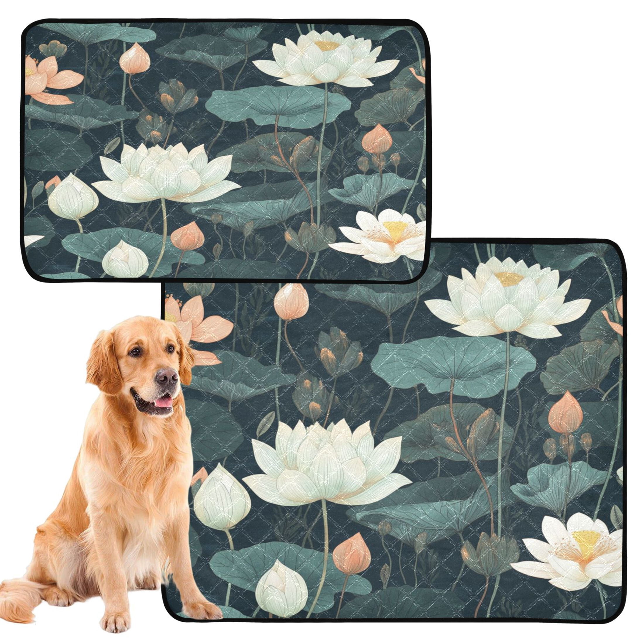 Qxltty White Lotus Flower Cat litter Pads Pet Set of 3 Diaper Mats Center Anti-leakage Layer Absorbent Soft and Comfortable