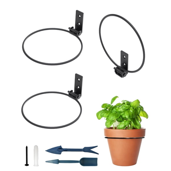 6 Inch Foldable Flower Pot Holder Ring for Wall Mount 3 Pack â?? Heavy Duty Metal Round Planter Hooks Hangers - Fence Pot Plant H