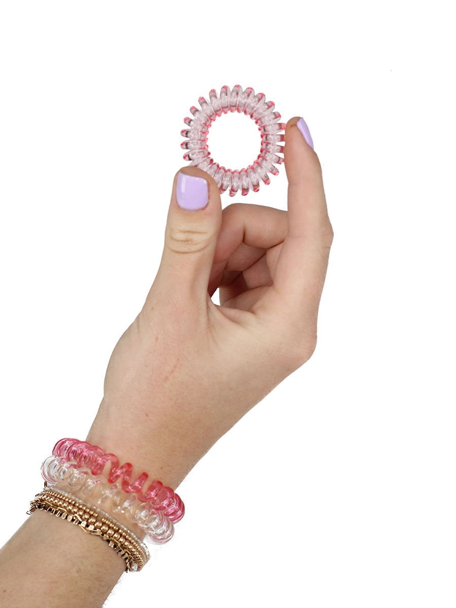 TRADEMARK BEAUTY HAIR COILS SET, Spiral Hair Ties, No Crease Ponytail Phone Cord Hair Ties, 27 Count (3 Pack), Pink