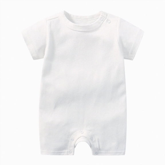 BOBOGOJP Newborn Short Sleeve Romper Solid Jumpsuit 100% Cotton Infant Clothes Baby One-Piece Outfit 0-18 Months White for Size 6-9 Months