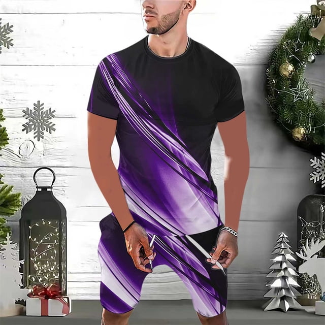 EGNMCR Mens Short Sets 2 Piece Outfits Fashion Print Summer Tracksuits Casual Set