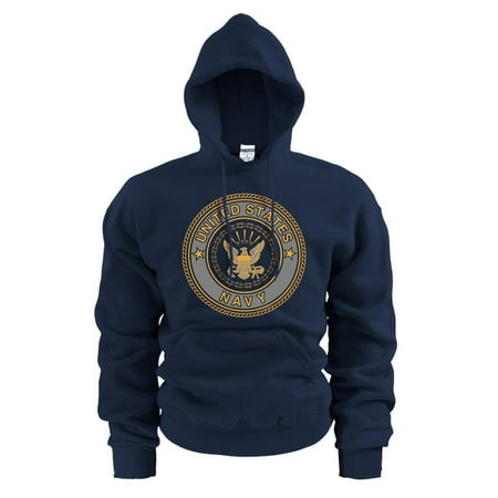 Soffe U.S. Navy Hooded Sweatshirt with Reflective Ink Print USN Pullover Hoodie, Navy Blue, Small