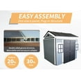 thumbnail image 3 of 8 x 6 FT Resin Outdoor Storage Shed with Floor, All-Weather Plastic Garden Shed with Lockable Doors & 2 Windows, Tool Storage Shed for Poolside, Backyard, Patio, Grey, 3 of 9