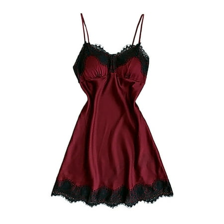 

wendunide lingerie for women Women Sexy Lace Lingerie Nightwear Underwear Robe Babydoll Sleepwear Dress Wine Red 3XL