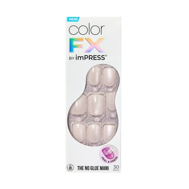 KISS imPRESS Color FX  Press on Nails, Rebel, White, Short Squoval, 30 Count