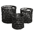 thumbnail image 2 of happimess BSK2033C-3SET Lasuna Coastal Bohemian Water Hyacinth Handwoven Checker Weave Nesting Baskets with Handles, Black (Set of 3), 2 of 6