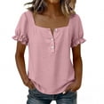 thumbnail image 5 of ClodeEU Women's Square Neck Puff Sleeve Button Blouse,Casual Short Sleeve Top for Summer Pink,Women's Plus S, 5 of 8