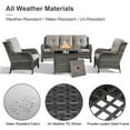 thumbnail image 5 of PARKWELL 4-Piece Outdoor Patio Furniture Set 5-Seat High Back Conversation Set with 30" Fire Pit Table and Deep Seat Wicker Chairs for Patio Garden Deck,Gray Wicker Gray Cushions, 5 of 9