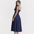 thumbnail image 4 of Vestido Bohemio de Verano para Mujer, Estilo Midi con Corsé, Informal, con Tirantes Finos y Cordones, Estilo Fluido Azul Marino M, 4 of 10