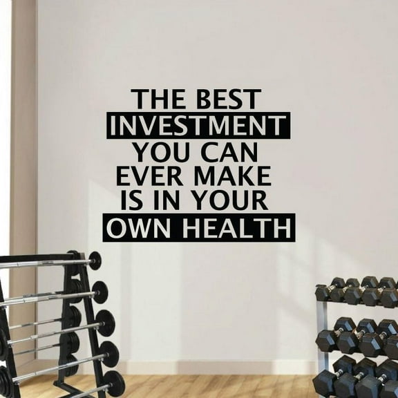 The Best Investment You Can Ever Make Is In Your Own Health - Quote Exercise Workout Motivation Vinyl Wall Art Sticker Decal Home Gym Workout Area Fitness Sticker Decoration Size (30x22 inch)