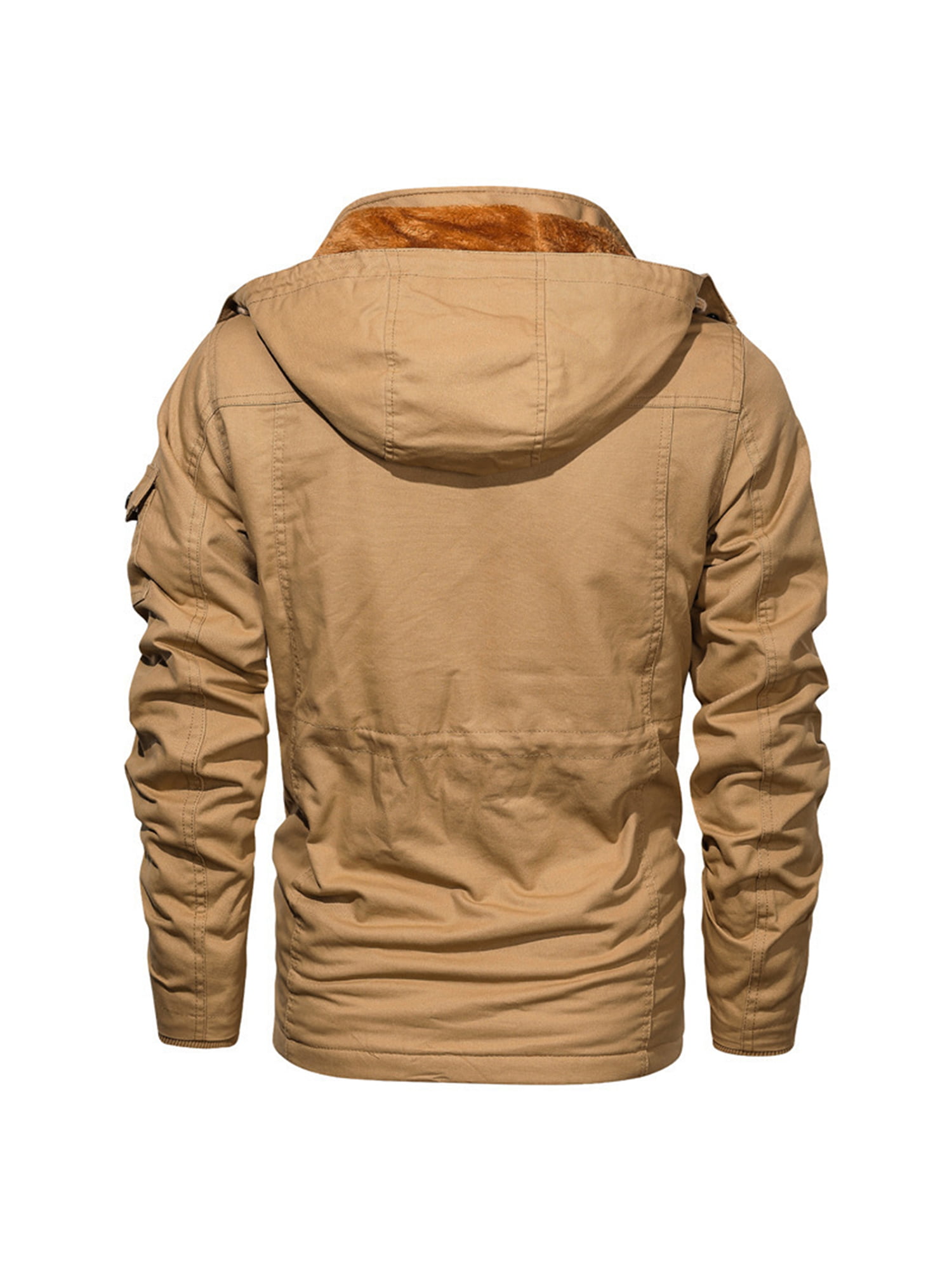 Men's Fleece Military Jacket with Hood and Full Zipper Fall Winter Jackets Multi-Pockets Tactical Jacket 
