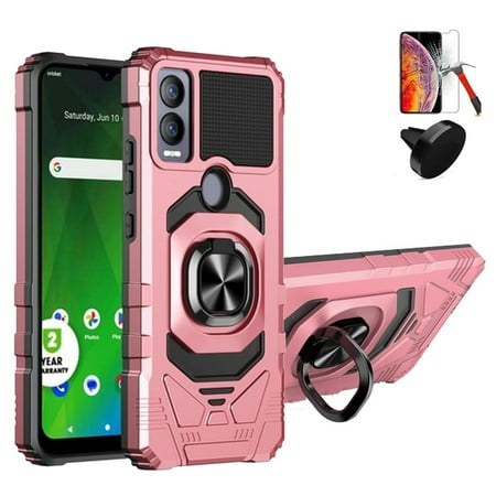 Phone Case for AT&T Propel 5G / Cricket Magic 5G Shock Absorbing Cover with Car Mount, Screen Protector (Robotic Rose Gold / Tempered glass / Car Mount)