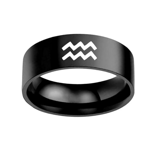 PAURO Men's Stainless Steel 12 Constellation Ring 8MM Wedding Band Horoscope Zodiac Signs Simple Aquarius Black Size 7