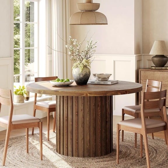 Tribesigns Solid Wood Dining Table for 4-6, 47" Round Kitchen Table, Living Room, Dark Brown