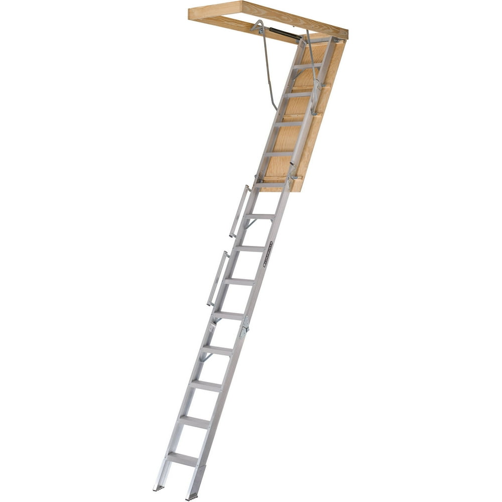 Louisville Ladder AL228P 10 ft. 12 ft. Aluminum Attic Ladder, 350 lbs