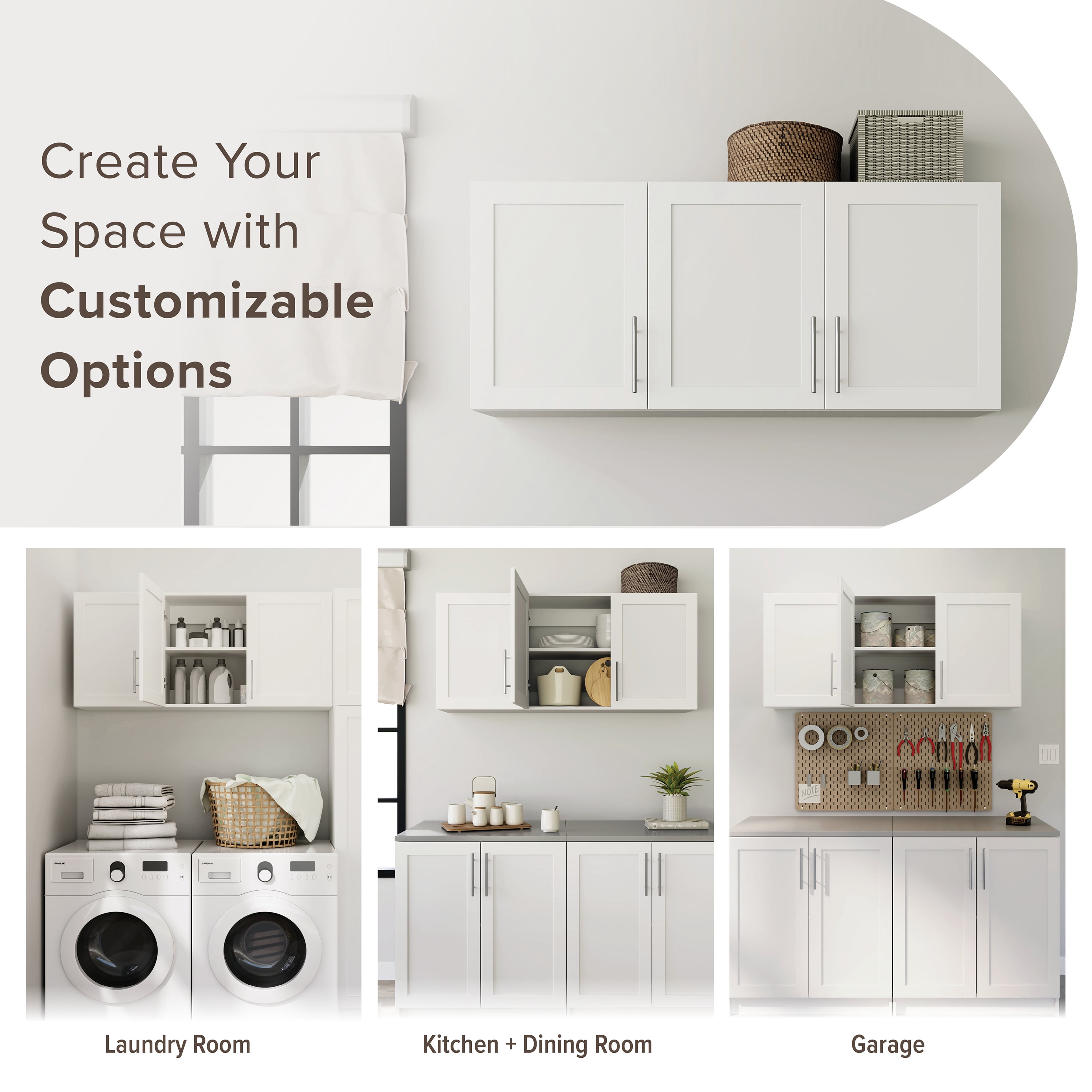 Prepac Elite 54" W Wall Cabinet with Panel Doors, White Storage Cabinet, Bathroom Cabinet, Pantry Cabinet with with 1 Adjustable Shelf 12.75" D x 54" W x 24" H, WSUR-1004-1