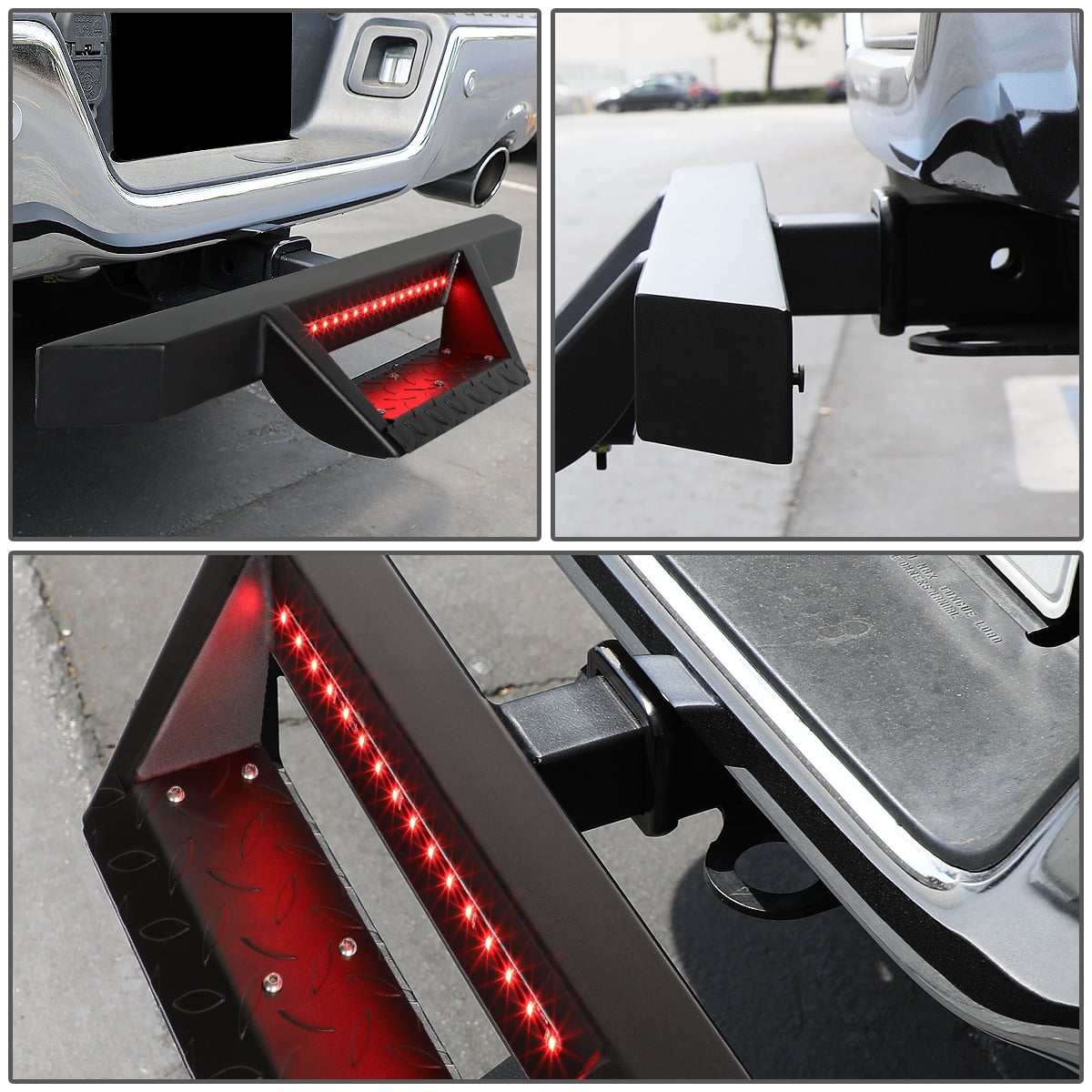 KUAFU 2 inch Receiver Trailer Hitch Step Bar for Truck Pickup W/Led Brake Light & Non-Slip Plate Fits Most Cars SUV Trucks Pickups 