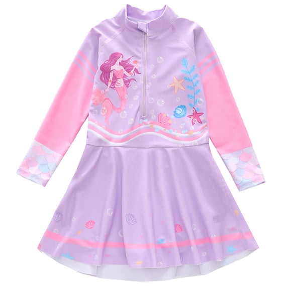 lnmuld Girls Long Sleeve Swimsuit Jumpsuit Rash Guard Sun Bathing Suit for Toddler Youth Color:Purple1,Size:8-10 Years