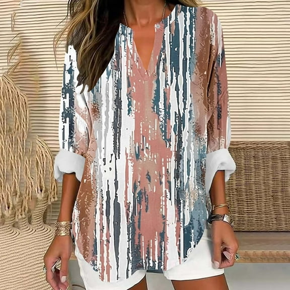 Craaazy Shirts for Women V Neck Long Sleeve Fashion Floral Printed Business Loose Blouses Gifts