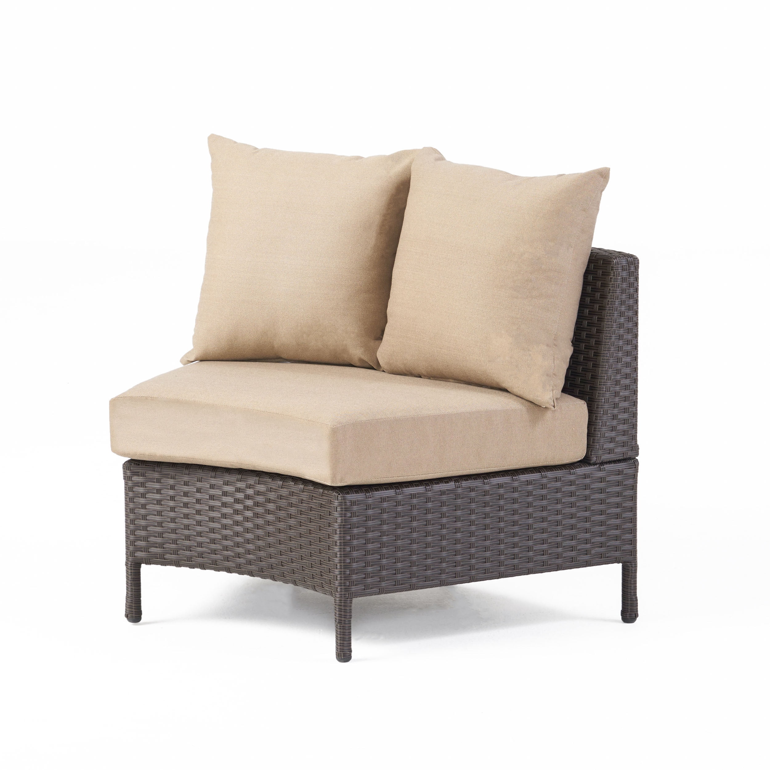 Outdoor Woven Curved Single Sofa, Comfort Relax Seat for Patio Garden, Brown and Beige