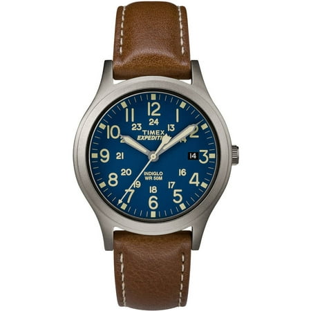 Timex Expedition Scout 36 Brown/Titanium/Blue Watch, Leather Strap