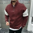 thumbnail image 2 of Wrtxtat Men's Quarter Zip Sweatshirt Quarter Zip Mock Neck Tshirt Fashion Long Sleeve Colorblock Pullover Shirts Fall Spring Outdoor Active Tops Wine L, 2 of 6