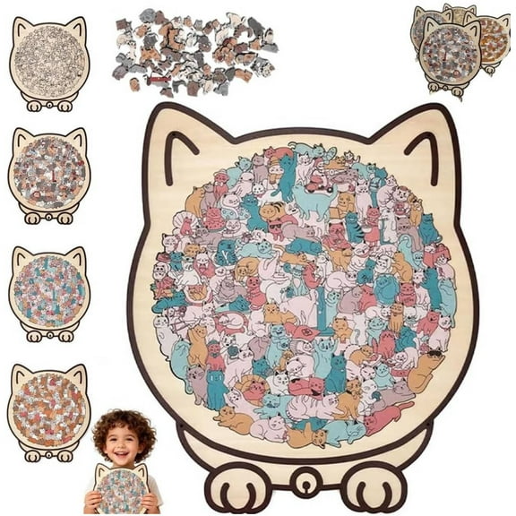 135-Piece Morandi-Colored Cat Shaped Wooden Jigsaw Puzzle, Detailed Cat-Themed Pieces, 3D Cats Wooden Jigsaw Puzzle, Unique Irregular Pieces, for Cats Lovers or Puzzle Fans