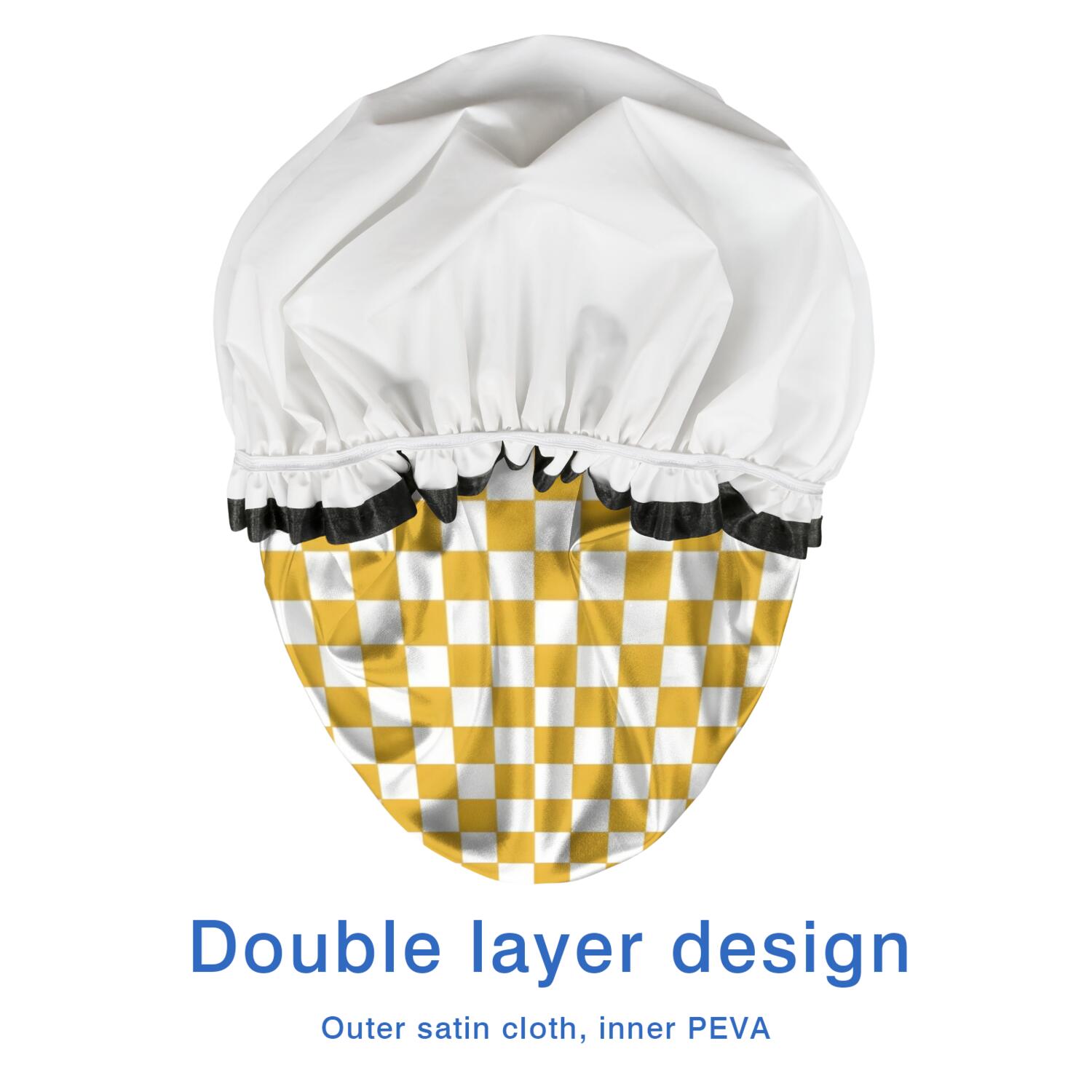 Shower Caps,Yellow and White Checkerboard Pattern Waterproof Shower Cap for Women 4 Pieces,Double Reusable Hair Cover for Shower PEVA Elastic Stretch Hem