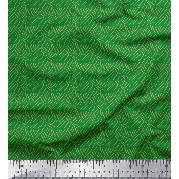Soimoi Green Rayon Crepe Fabric Brush Stroke Abstract Print Fabric by Yard 46 Inch Wide
