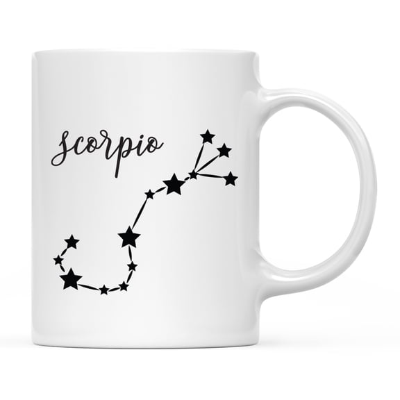 Koyal Wholesale Zodiac Sign Ceramic Coffee Mug, Scorpio Star Constellation, Minimalistic Black