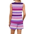 thumbnail image 6 of Iaqnaocc Two Piece Sets for Women Fashion Striped Short Sets for Women Square Neck Sleeveless Womens Tops and Shorts Summer Matching Sets Women Clothing Purple 2XL, 6 of 6