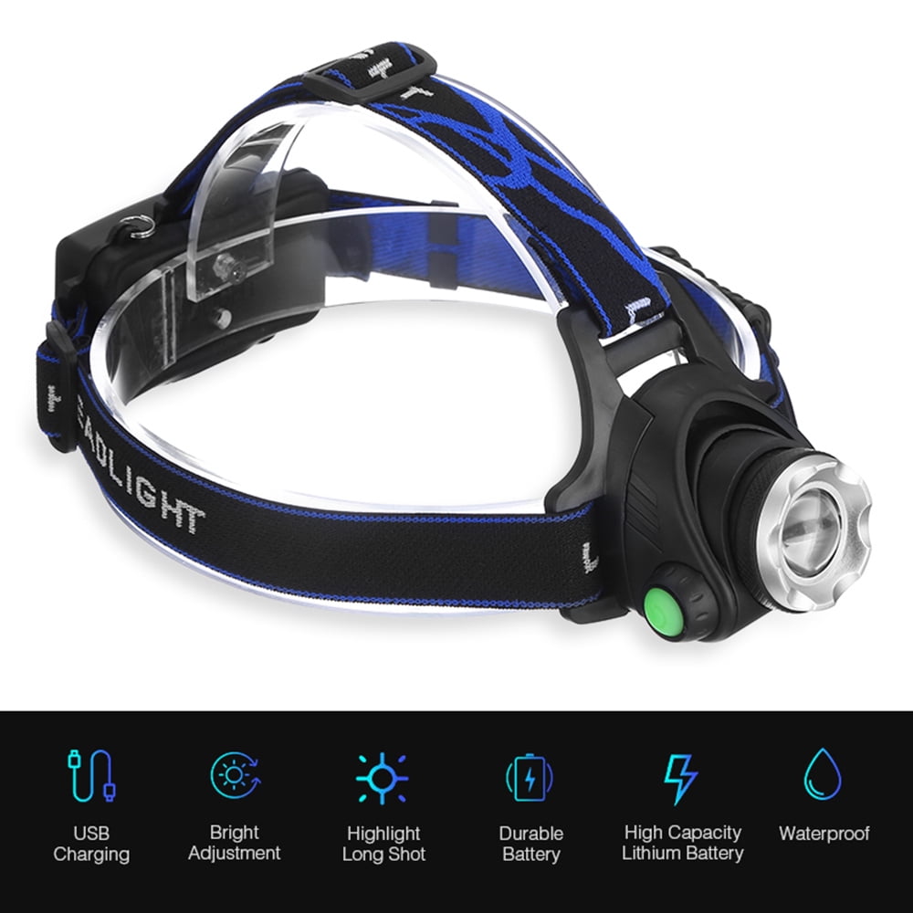 LED Headlight 10W Straps Fishing Lamp DC Climbing Torch XML T6 USB Rechargeable