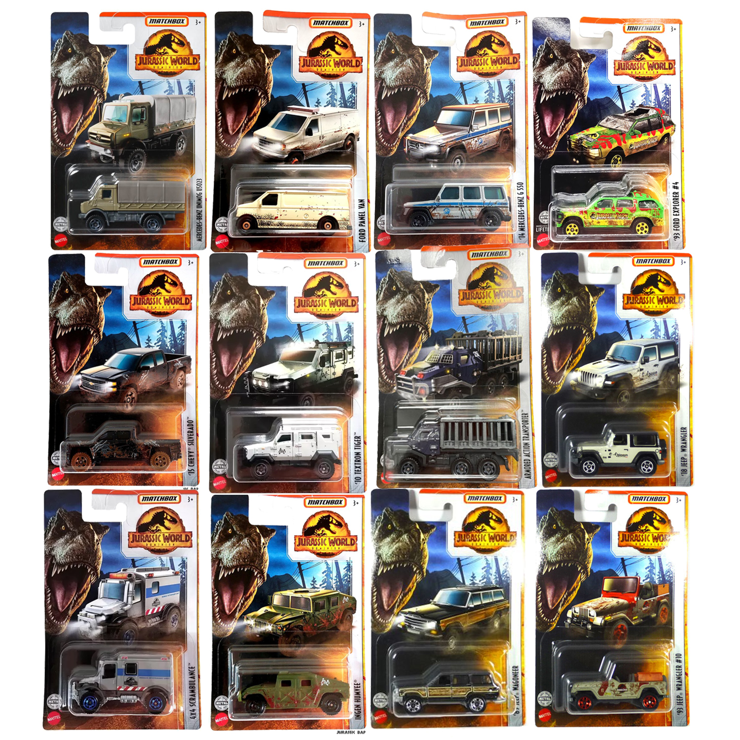 Matchbox Vehicles Jurassic World Dominion SET OF 12 (Jeeps, Trucks